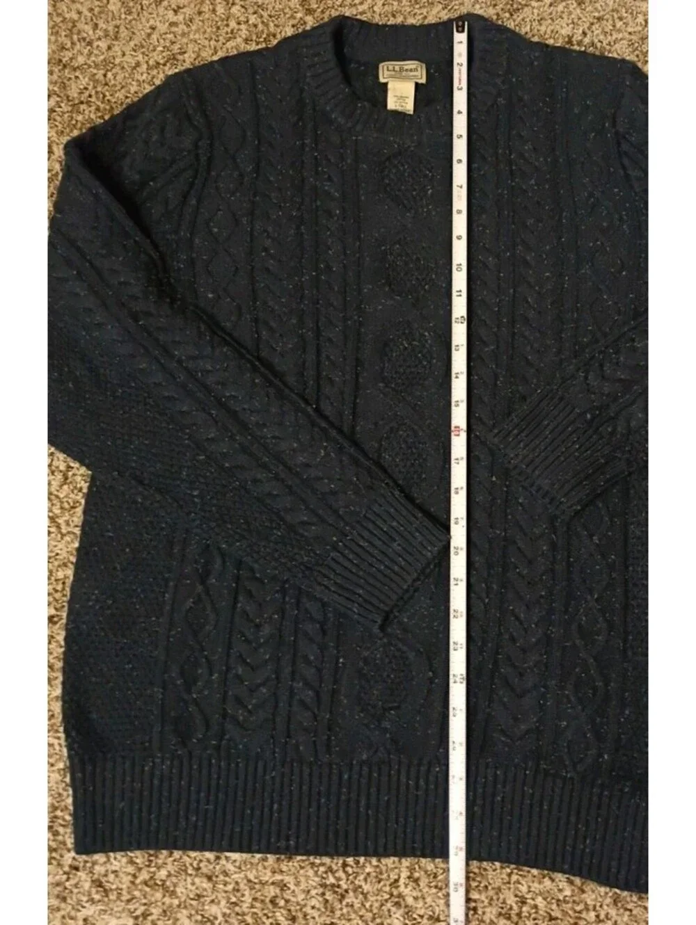 LL Bean Mens L-Tall Heritage Soft Organic  Cotton Fisherman Sweater Cable Knit